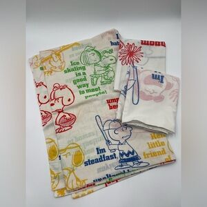 Vintage 60s Peanut Flat Sheet Pillowcase Charlie Brown Snoopy Sports Bedding USA